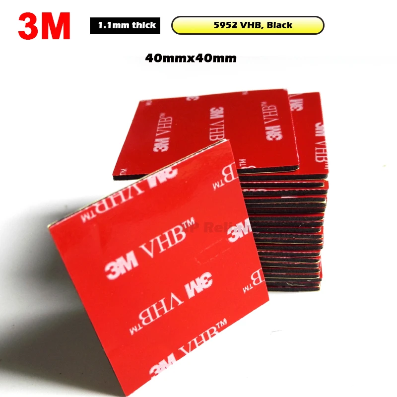 40mmx40mm 3M VHB Mouting Sticker Black Adhesive Foam Gasket for Car DVR Phone Holder, Home Widely Use, 1.1mm thick