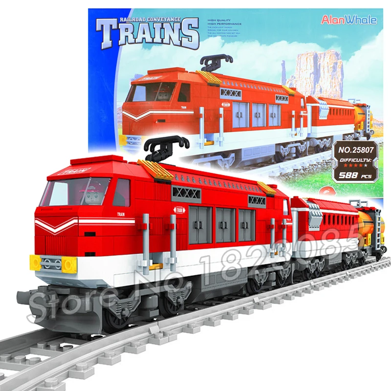 588pcs AlanWhale font b New b font Cargo Train Red Locomotive Model Building Blocks Bricks Boys