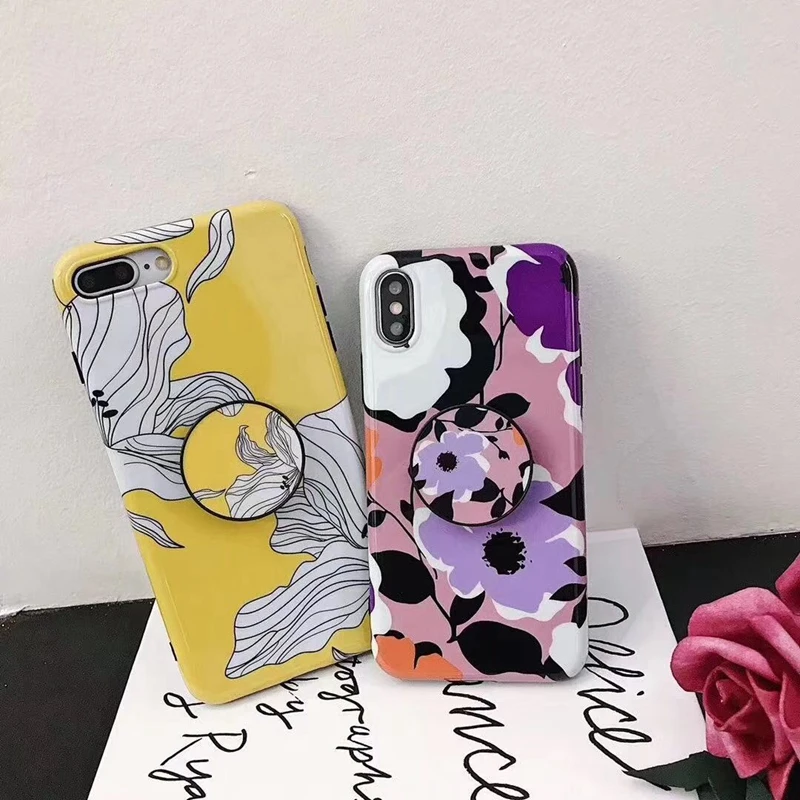 Retro Flowers Phone Case For iphone X 10 7 6S 6 8 Plus Luxury Glossy Back Cover Colorful Cartoon Floral Cases |