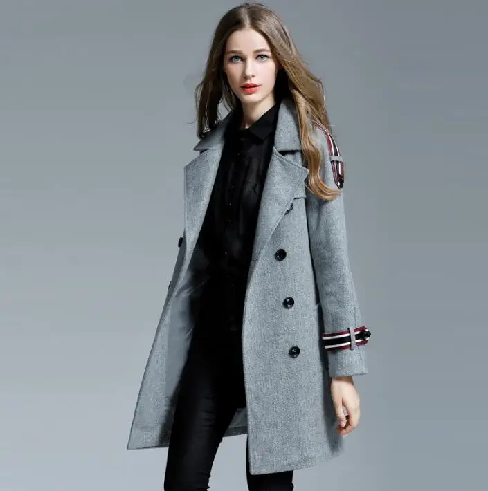 Cheap 2019 spring long wool coat women female overcoat grey double