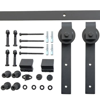 

Heavy Hanger Black Steel Bar Roller Rail Sliding Barn Door Hardware Hanging Single Double Door Panel Bathroom Kitchen J-Shaped