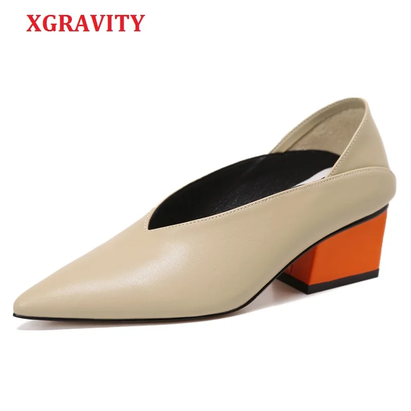 Женские винтажные туфли XGRAVITY разноцветные модельные из натуральной кожи на