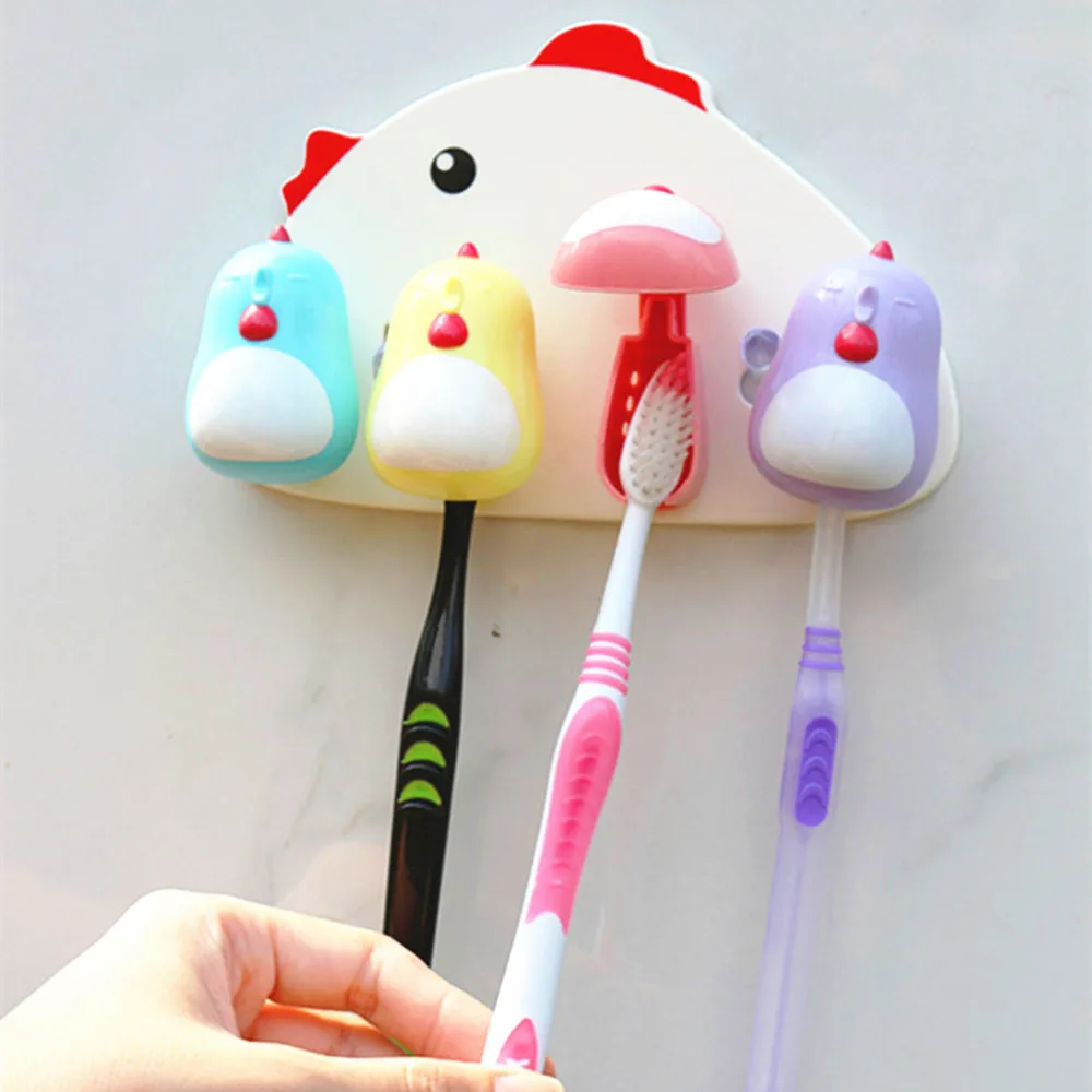 Toothbrush Holder Rack Wall Mounted Suction 4Grids Home Family Lovely