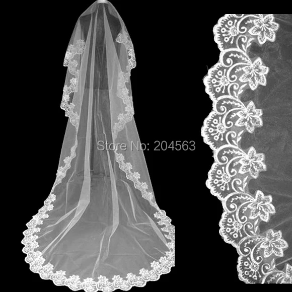 

One-Layer White or Ivory Lace Wedding Veils Tulle Veil for Bride