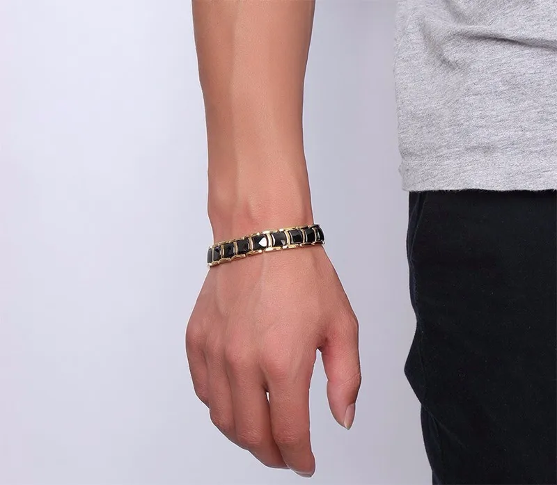 Vinterly стальной магнитный браслет мужской черный керамический энергетический Германий браслеты мужские ручные цепи золотой цвет Голограмма браслеты