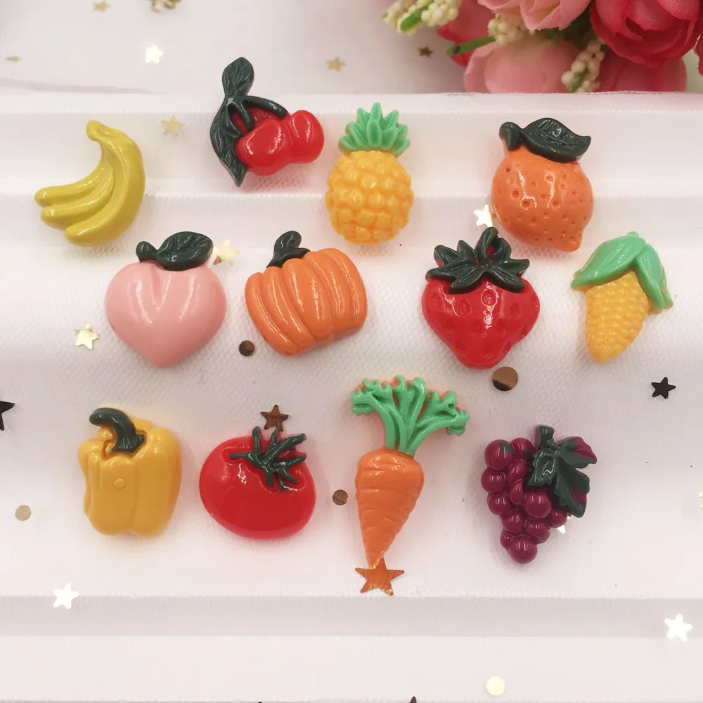 Resin Lovely Mix Colorful Mini Fruits Vegetables Flatback Cabochon Stone 20PCS Scrapbook DIY Decor Home Figurine Crafts OF716*2