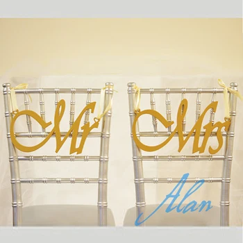 

free shipping Mr and Mrs Sign Bride Groom Signs Chair Signs Classic Gold Wood PVC Wedding Reception Chair Signs Set
