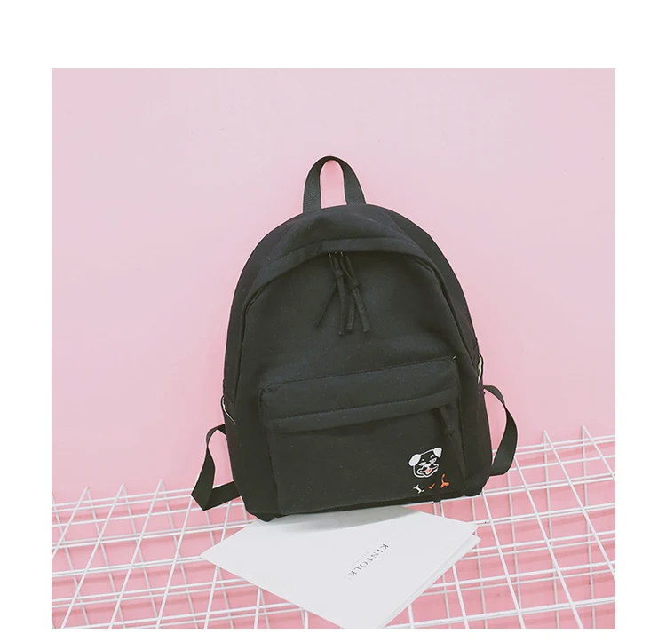 Women Backpack Schoolbag Canvas Cute Dog Embroidery Cotton Fabric Backpack Female Vintage Notebook Backpack For Girls School Bag (69)
