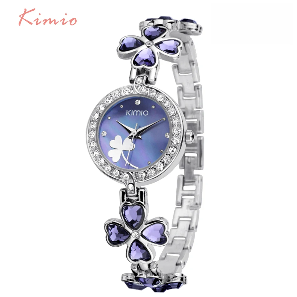 KIMIO Ladies Lucky Clover Love Crystal Strap Austrian Drilling Women Watches 2018 Luxury Brand Quartz Watches Woman Dress Clock