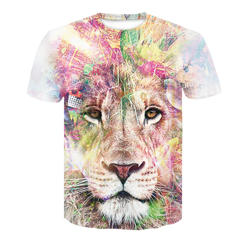 

Brand 3d T shirt animal color lion T shirt cool boy funny T shirt men's clothing fun conical tiger T shirt