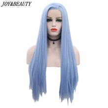 JOY& BEAUTY 12 дюймов-28 дюймов шелковистые прямые синтетические парики на кружеве небесно-голубые длинные термостойкие волоконные волосы часть парики для женщин