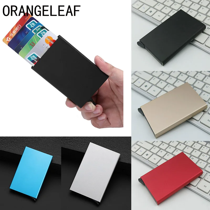 

Men Business Aluminum Wallet ID Card Holder RFID Blocking Mini Slim Metal Wallet Alloy Automatic Pop up Credit Card Coin Purse