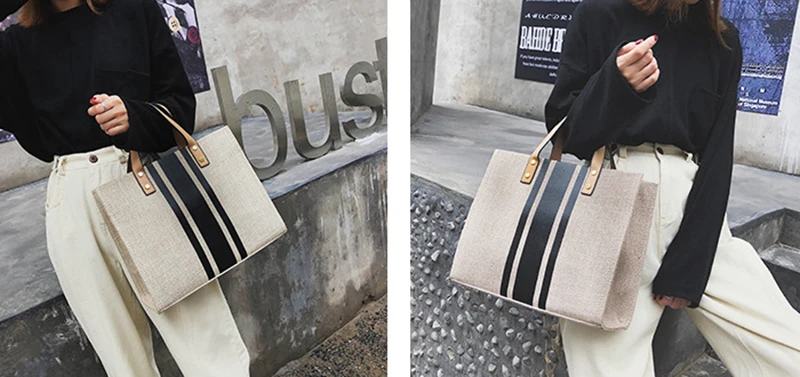 Women Patchwork Handbag INS Popular Female Holiday Canvas Bag Large Lady Korean Shopping Shoulder Bag Beach Fashion Bolsa SS7336 (11)