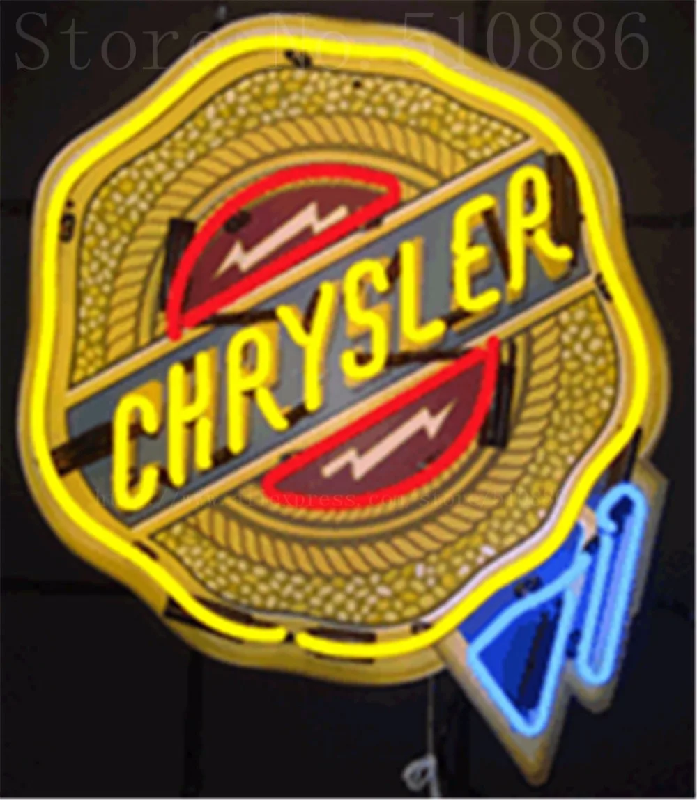 

Chrysler Badge Car Auto Backing Used Real Glass Tube neon sign Handcrafted Automotive signs Shop Signage Signage 18"x18"