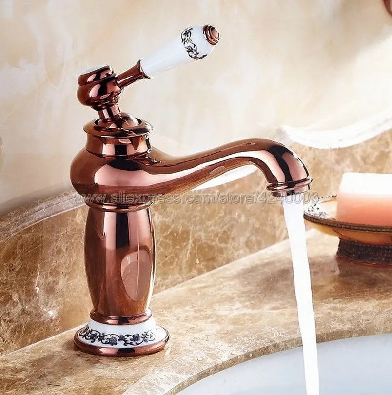 Rose Gold Ceramic Single handle Bathroom Basin Faucet Brass Vessel Sink Water Tap Mixer Knf502 Rose Gold Ceramic Single handle Bathroom Basin Faucet Brass Vessel Sink Water Tap Mixer Knf502