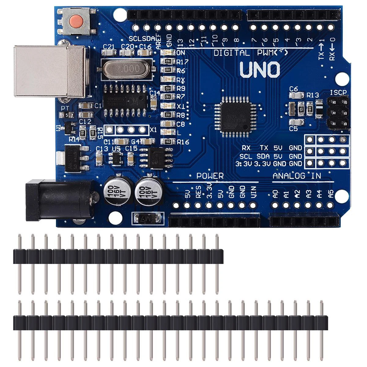 UNO R3 Placa de desarrollo ATmega328P CH340 CH340G para Arduino UNO R3 con cabezal de Pin recto