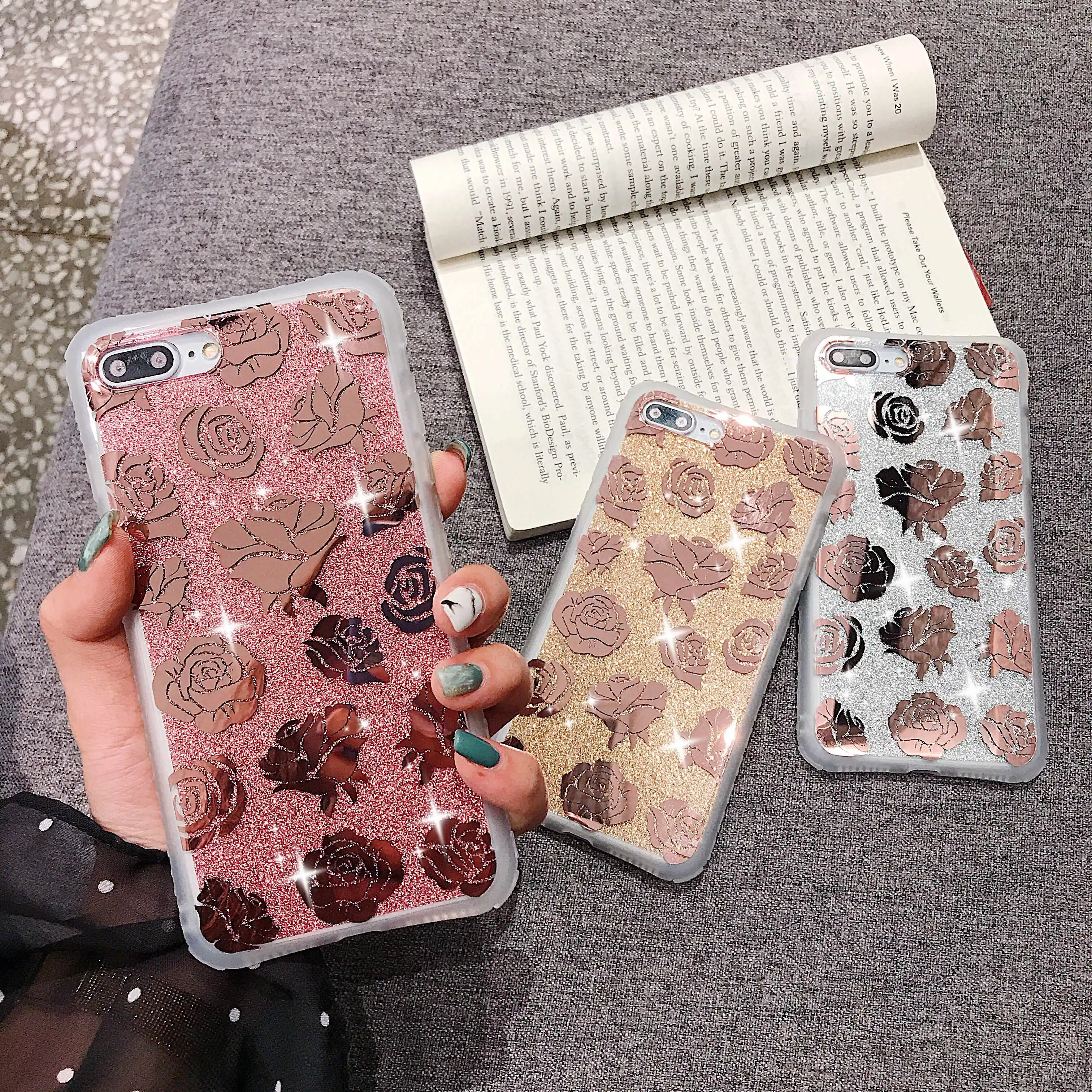

Luxury Cute Glitter Bling Sequins Gold Plating Rose Floral Phone Cases For iphone 6 6S 7 8 Plus X XR XS MAX Leopard Cover Coques
