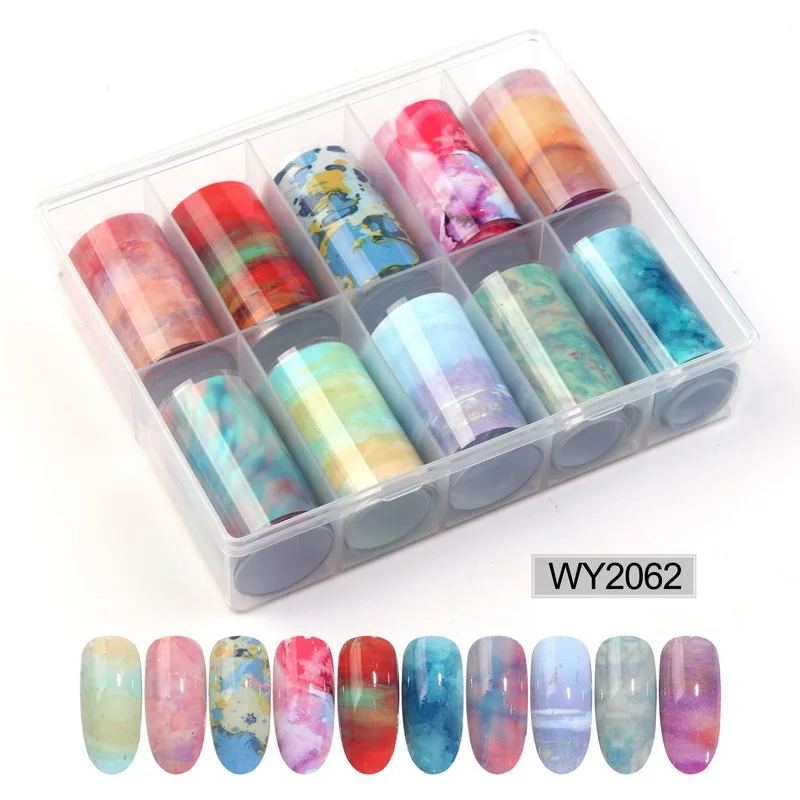 10pc/box Nail Foil Set Adhesive Transfer Sticker Rainbow Sky Sexy Leopard Personalized Pattern Slider Decoration Manicure kits