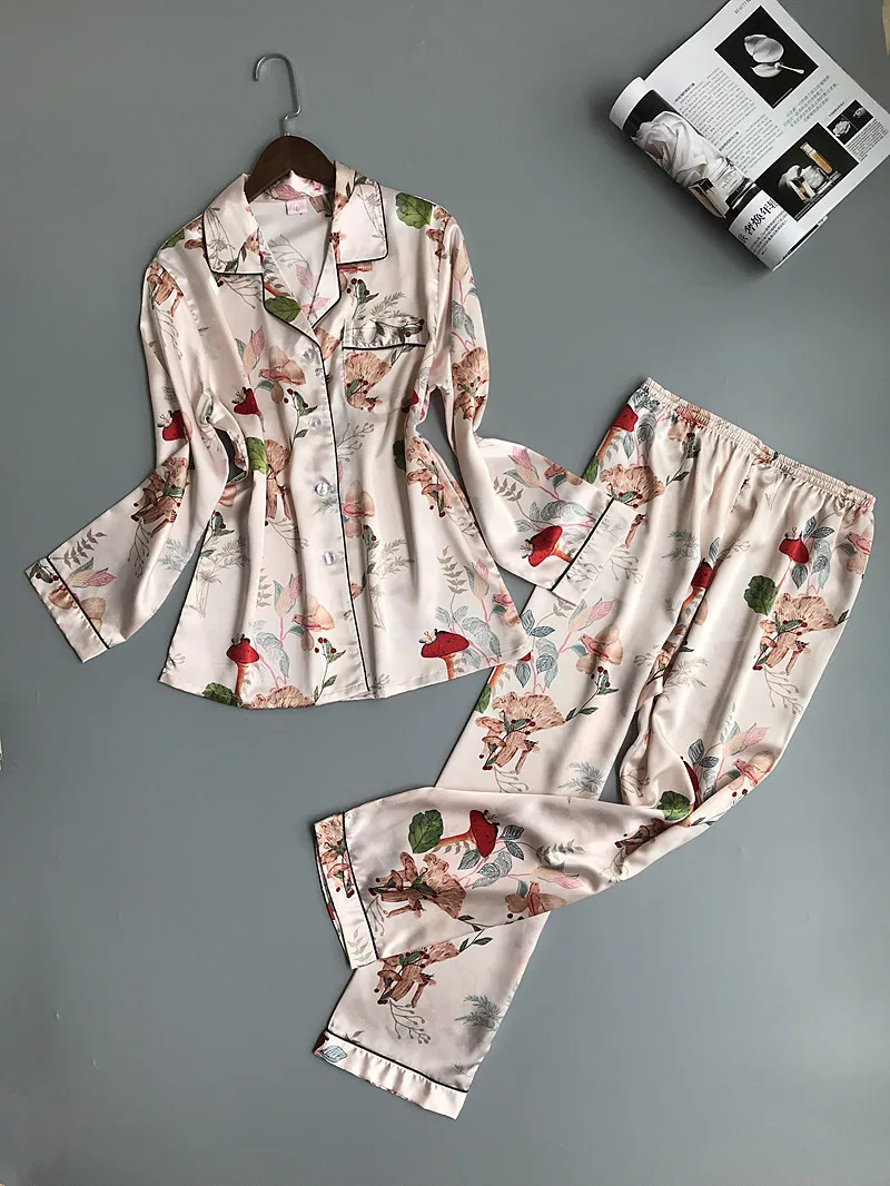 Lisacmvpnel весенние женские пижамы с принтом прекрасный Пижамный костюм из вискозы Длинные рукава брюки два бумажных костюма
