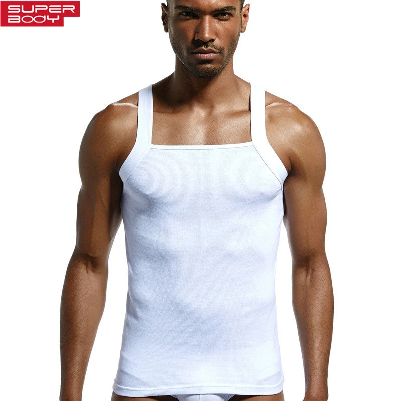 Superbody Men's Cotton Solid Undershirt Men Slim Highelastic Tanks
