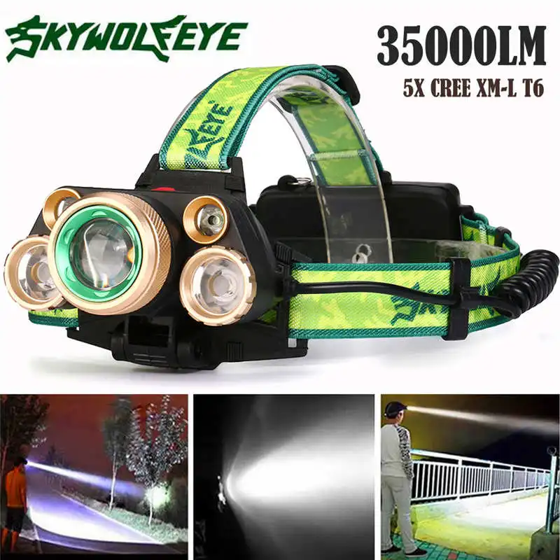 35000 LM 5X XM-L T6 LED Rechargeable Headlamp Headlight Travel led flashlight head Torch torch flashlight t6 #4S7 (1)