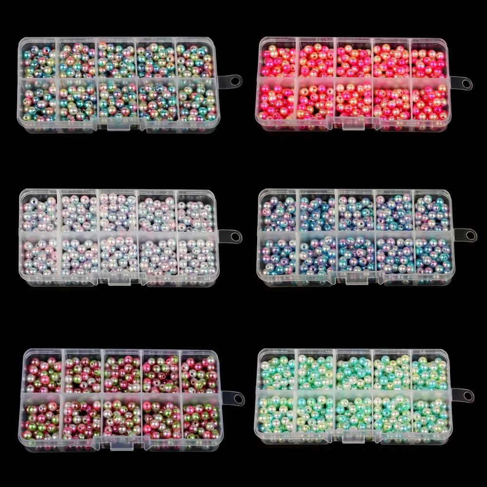 

6mm/8mm Mix Colorful Garment Pearl Imitation Round Beads 200-400PCS/Box 10Gird Removable Box GIft Package For Sewing Supplies