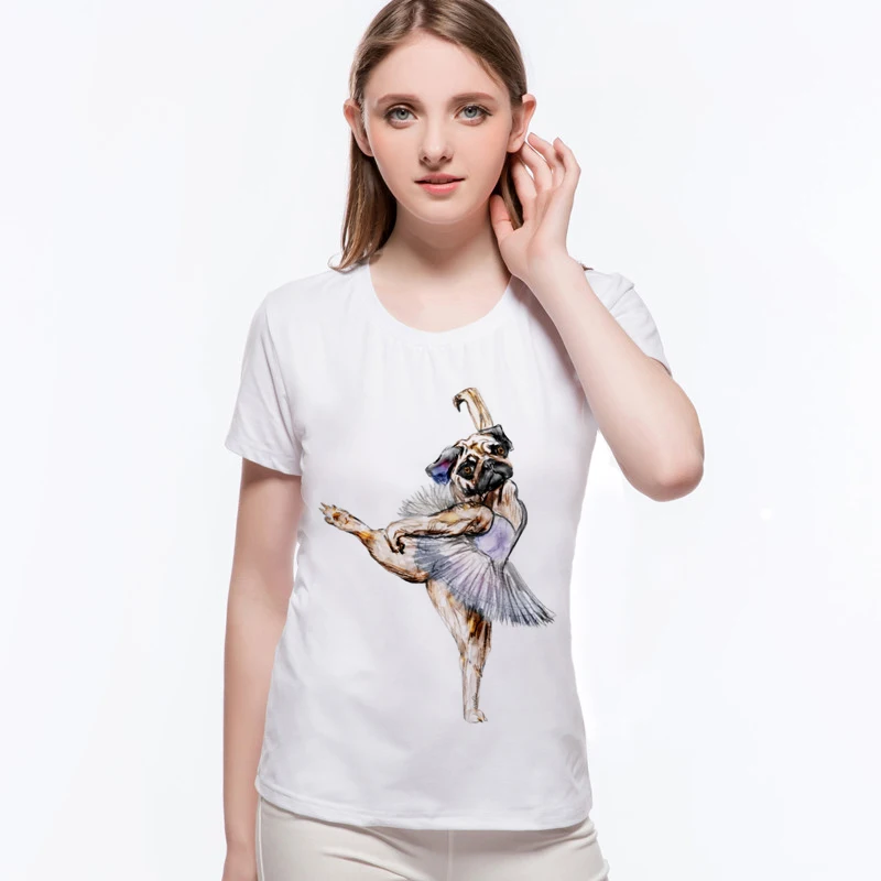 

New Arrival Ballet Pug French Bulldog Printing T Shirts Kawaii Funny Design Bride Fashion Tops Cool Tee Animal Women Tee L10-C43