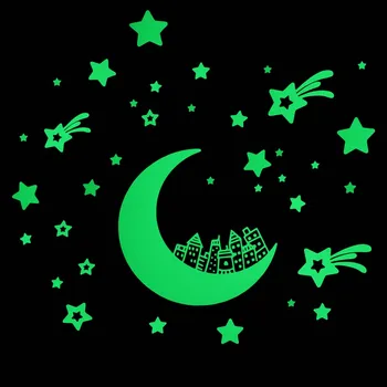 

Glow in the Dark Moon Stars City Wall Sticker Kids Room Ceiling Decoration Luminous Sticker Children Bedroom Home Decor Decals