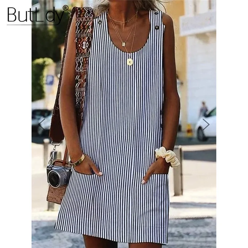 Large Plus Size 5XL Print Stripe Jumper Women Dress Summer 2019 Sleeveless Button Loose Dresses for Women Short Tank Shirt Dress