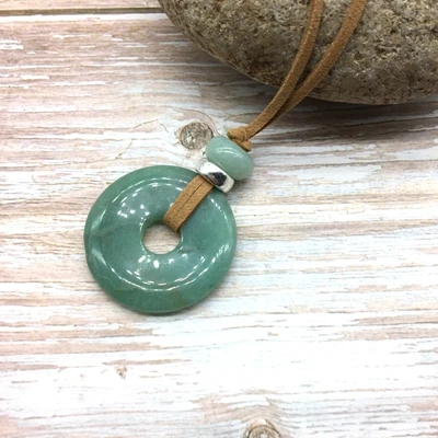 green aventurine Подвеска-пончик из натурального камня, ожерелье 40 мм, с длинной 80 см, бархатное замшевое ожерелье, Женские Ювелирные изделия для девочек, Прямая - Окраска металла: green aventurine