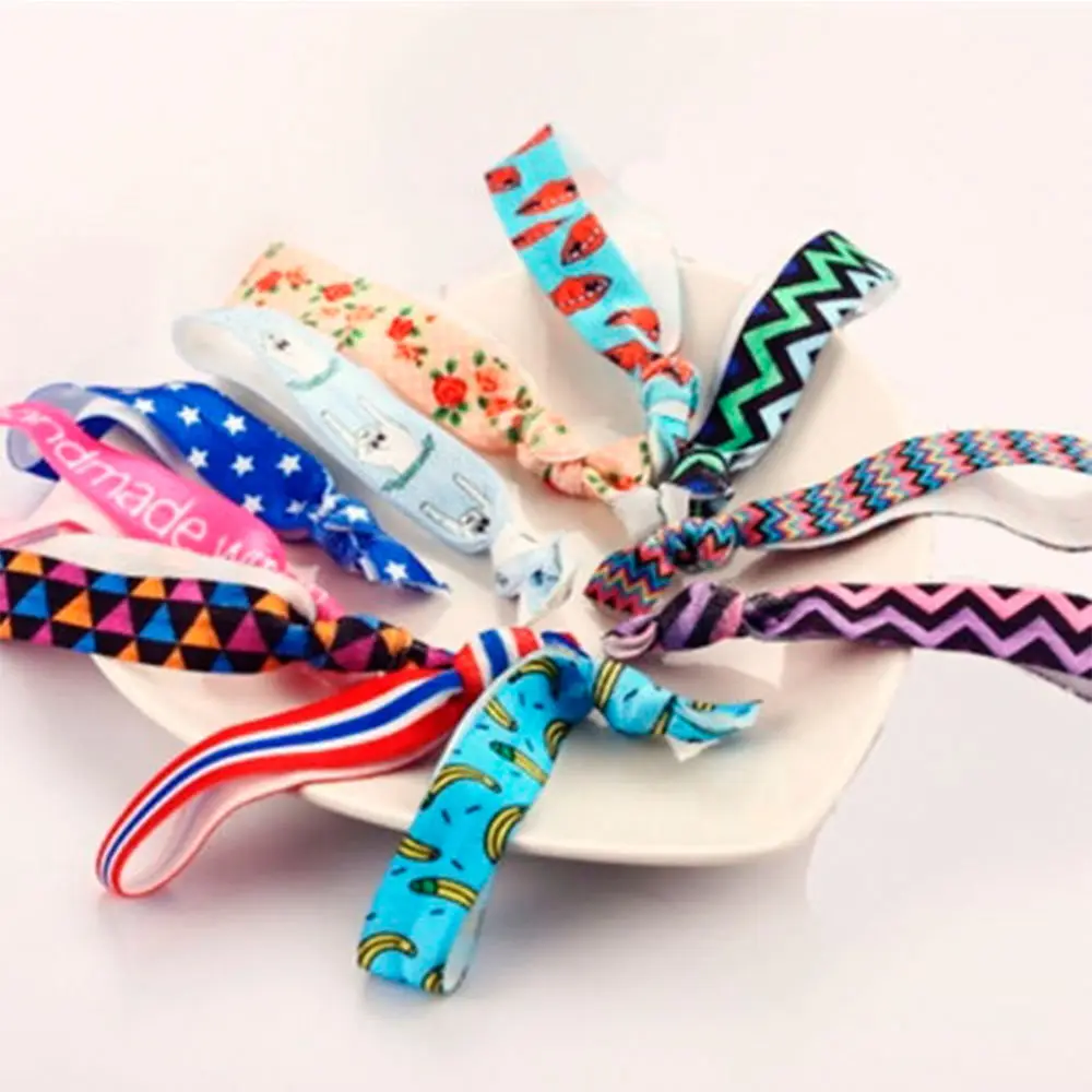 New Wholesale 10pcs Colorful Pattern No Crease Hair Ties