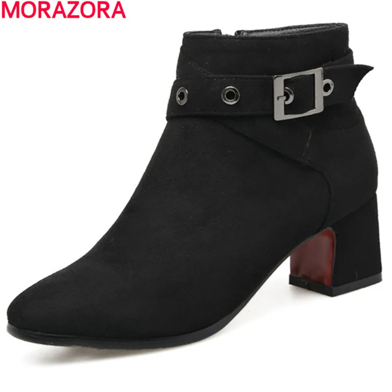 

MORAZORA 2018 Square heels shoes woman ankle boots for women spring autumn boots female fashion pary large size 34-43