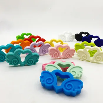 

wholesale 100pcs/lot Food Grade Non-toxic Silicone Baby Teething Pendant/ Silicone Chewy Toys-Angel Heart Wing Pendant Jewelry