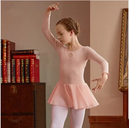 Новое Детское хлопковое танцевальное платье для тренировок с длинным рукавом для балета и трико для девочек