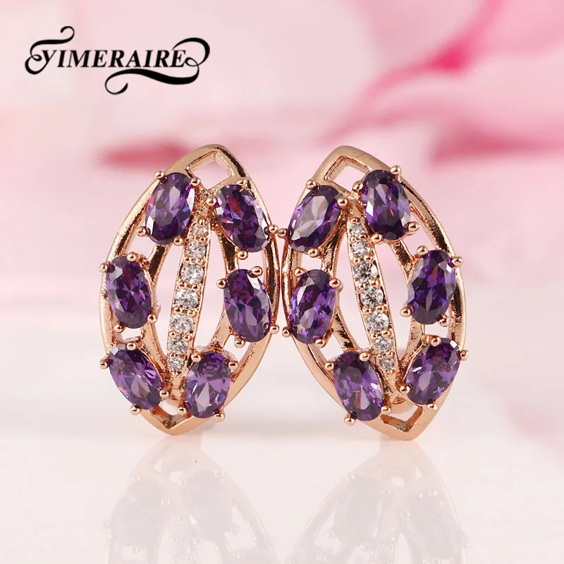

Wholesale 585 Rose Gold Rhinestone Stud Earrings Micro Wax Inlay Natural Zircon Earing For Women Statement Wedding Party Jewelry