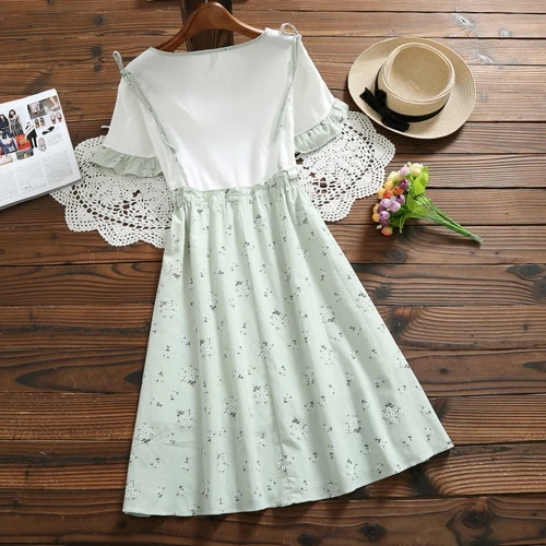 2018 Prairie Chic Лето Для женщин платье с цветочным рисунком синий зеленый хлопок