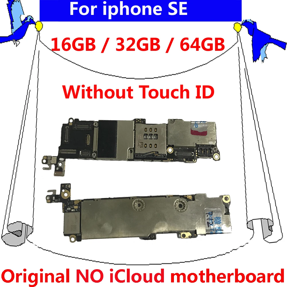 Без Touch ID материнская плата 100% оригинал для iPhone SE 16 ГБ 32 64 Гб разблокированная iphone