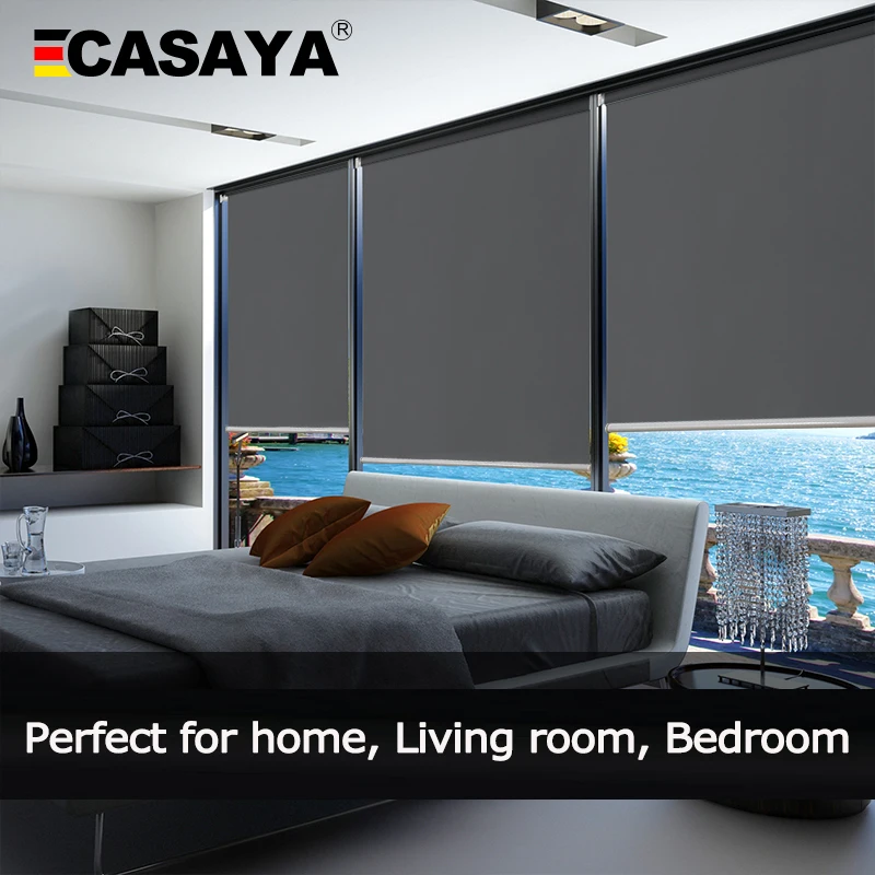CASAYA gris persianas enrollables sistema de perforación Oficina cocina cama habitación media sombra o persianas de pantalla completa tamaño personalizado CASAYA gris persianas enrollables sistema de perforación Oficina cocina cama habitación media sombra o persianas de pantalla completa tamaño personalizado