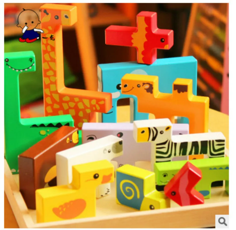 wooden stereoscopic jigsaw puzzle early childhood cartoon