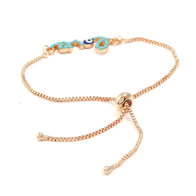 

Turkish Lucky Blue Crystal Evil Eye Bracelets Handmade Gold Chains Lucky Jewelry