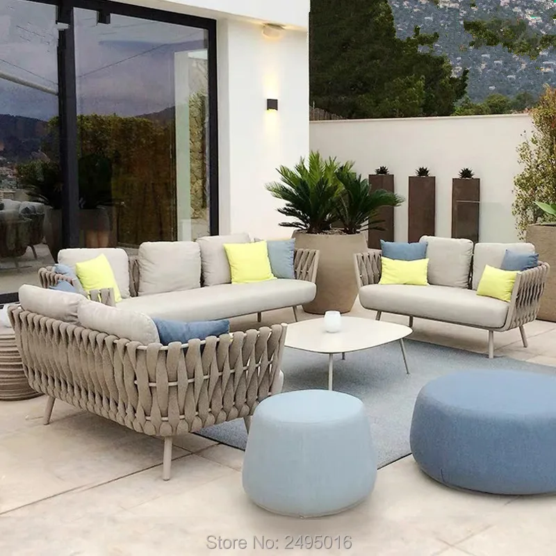 Уличная мебель для 6 человек, алюминиевый комплект для патио с кофейным столиком и подушками для бассейна, крыльца, заднего двора