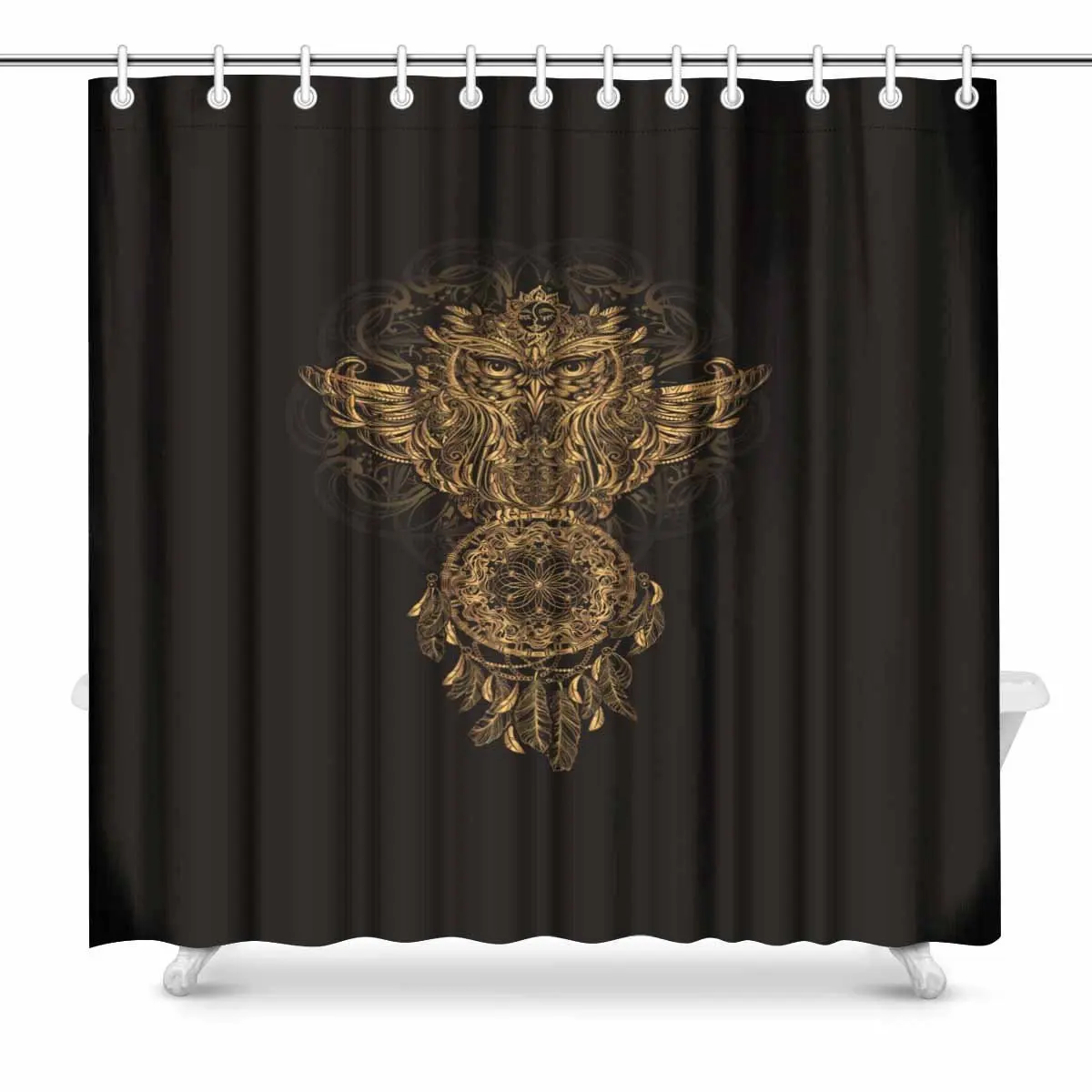 

Aplysia Spiritual Symbols Totemic and Mascot Owl with the Dream Catcher and Mandala Polyester Fabric Bathroom Shower Curtains