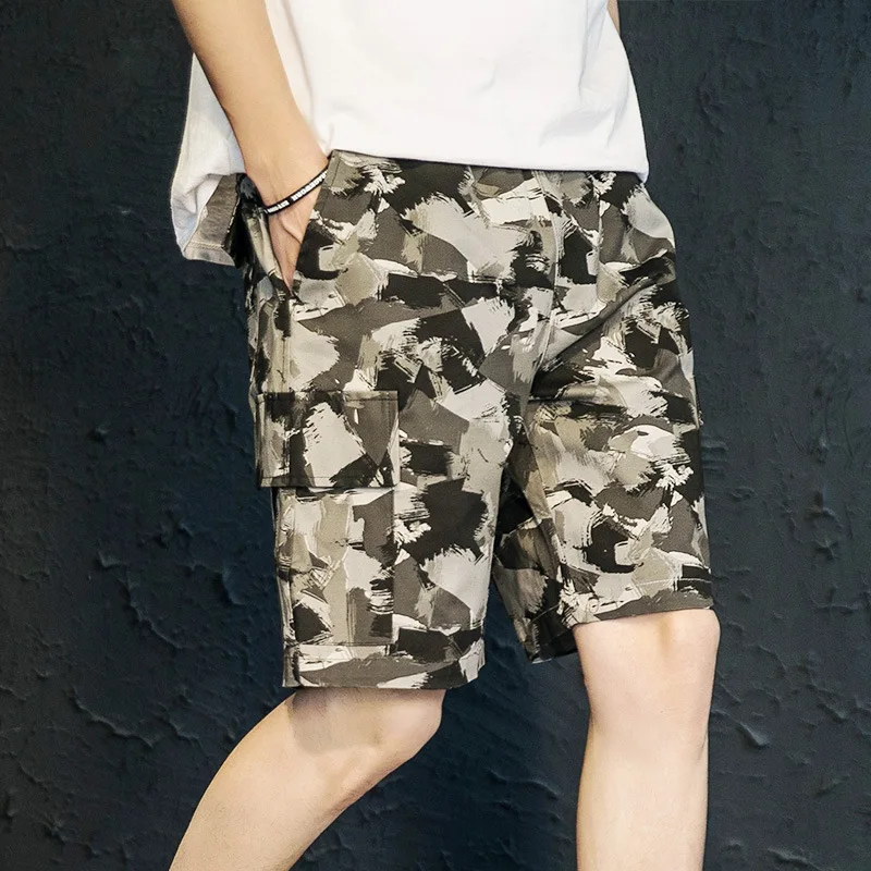 Fashion Summer Cargo Shorts Men Cotton Joggers Casual Short Pockets Sport Print Knee Length Green Camouflage Street Wear 4XL