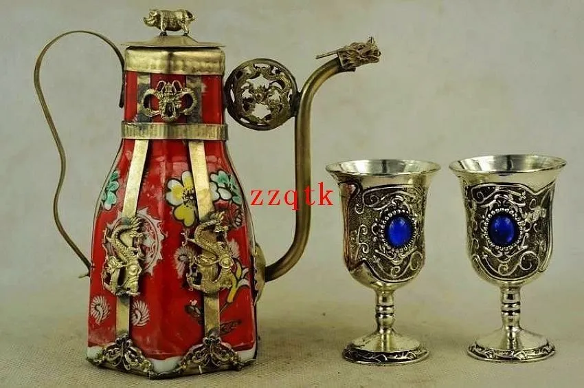 Звезда Dragon ARMOR украшены ручной фарфоровый чайник и одна пара Мяо серебряный Кубок