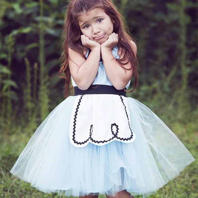 

A-Line Flower Girl Dresses For Wedding Sleeveless First Communion Dresses for Girls Blue Pageant Dresses for Girls With Sashes