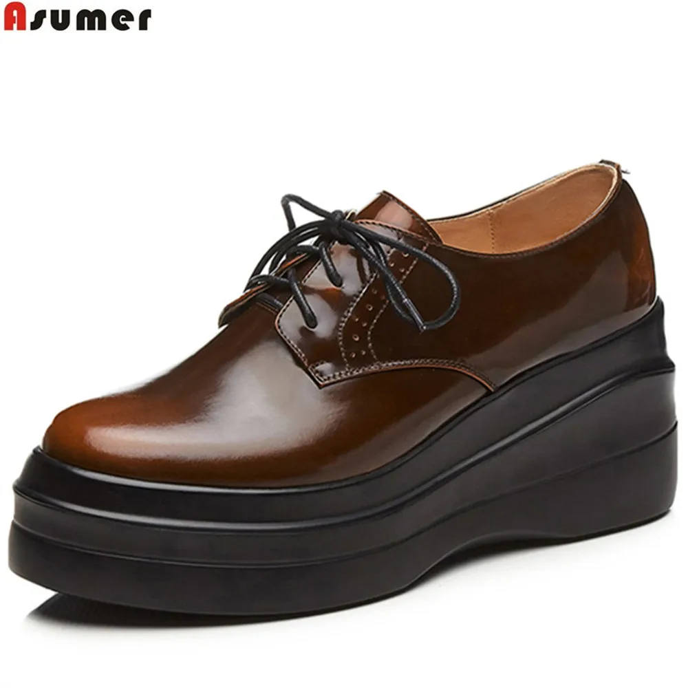 

ASUMER 2018 fashion spring autumn new pumps shoes platform wedges shoes for woman genuine leather high heels shoes