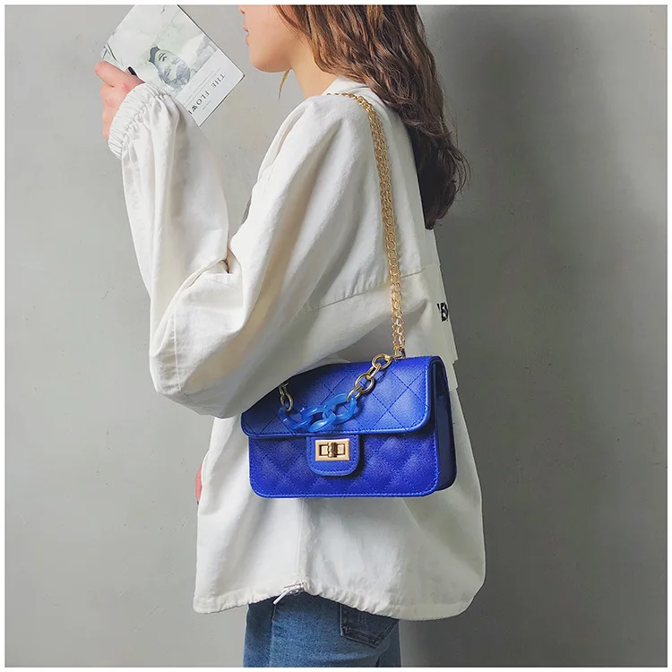 Luxury Women Classic handbag Designer Pink Blue Gradient PU Leather Lingge Shoulder Bag (15)