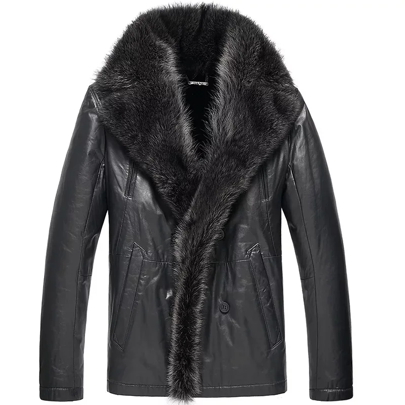 Leather suede fur one piece leather jacket genuine leather coat male
