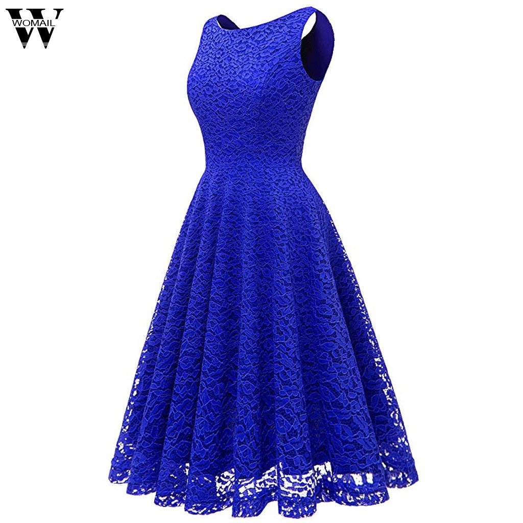 

Womail Dress Fashion Women Sexy Solid Lace Sleeveless Evening Formal Maxi Party Gown Dresses dropship Feb14