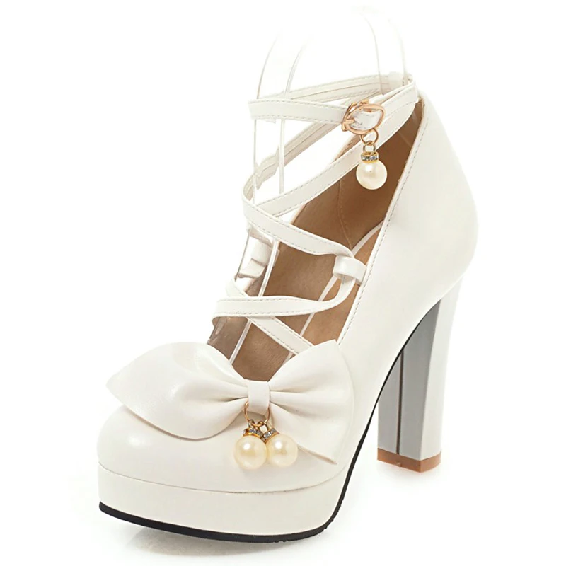 Rimocy lovely women pink bowtie ankle strap pumps 2019 spring high platform square heels shoes woman party weeding dress shoes